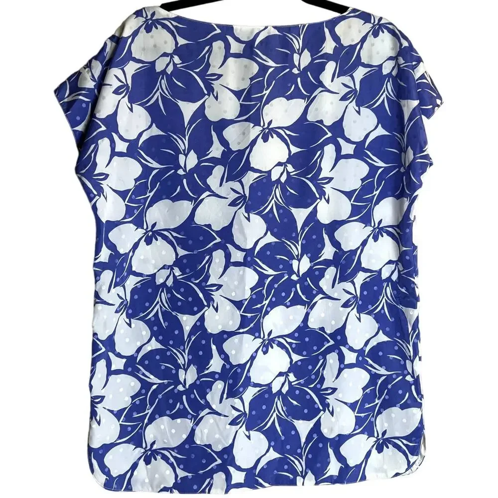Louis Féraud 2 Piece Skirt Set Blue White Floral Polka Dot Vintage US 10